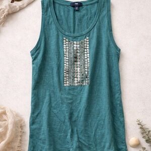 Gap Teal Studded Tank Top Sleeveless Pima Cotton Size Medium